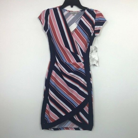 Crave Fame Junior XXS Navy Stripe Dress NWT BW67 - Picture 2 of 6